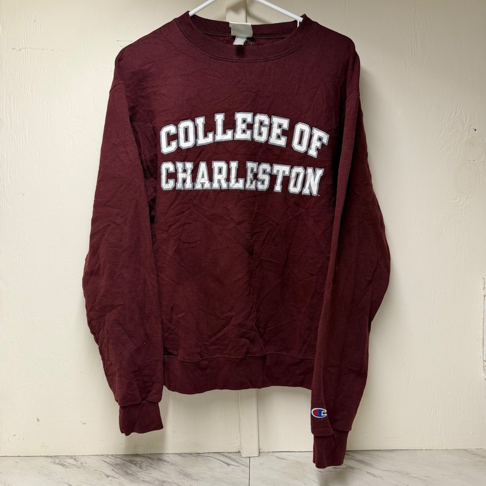 Champion Eco Fleece College of Charleston Sweatshirt Mens Medium Maroon Burgundy